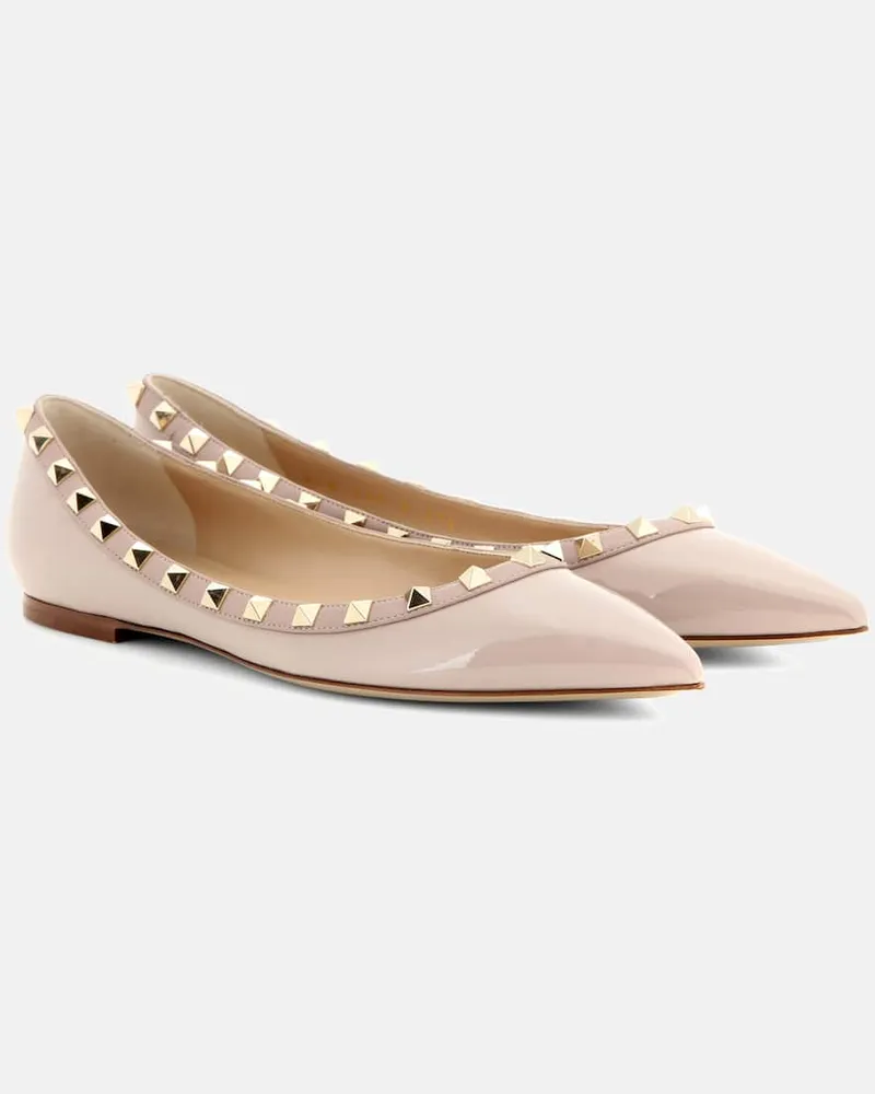 Valentino Garavani Ballerinas Rockstud aus Lackleder Beige
