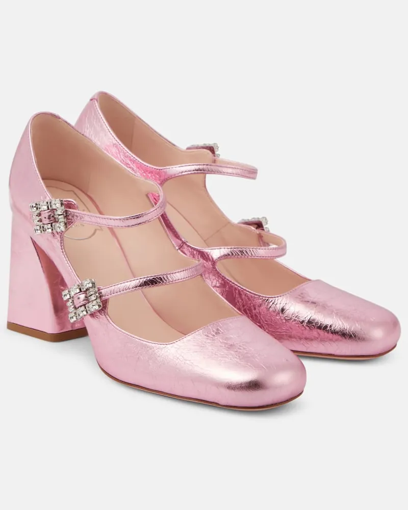 Roger Vivier Pumps Très Vivier Babies Mini aus Metallic-Leder Rosa