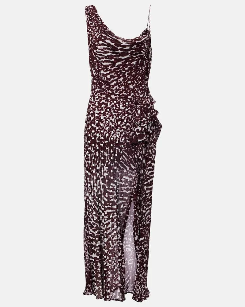 Dries van Noten Bedrucktes One-Shoulder-Midikleid Burgund