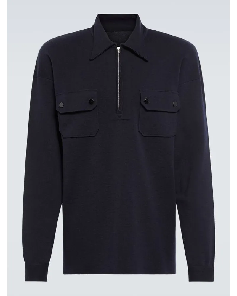 Maison Margiela Polopullover Utility aus Baumwolle und Wolle Blau