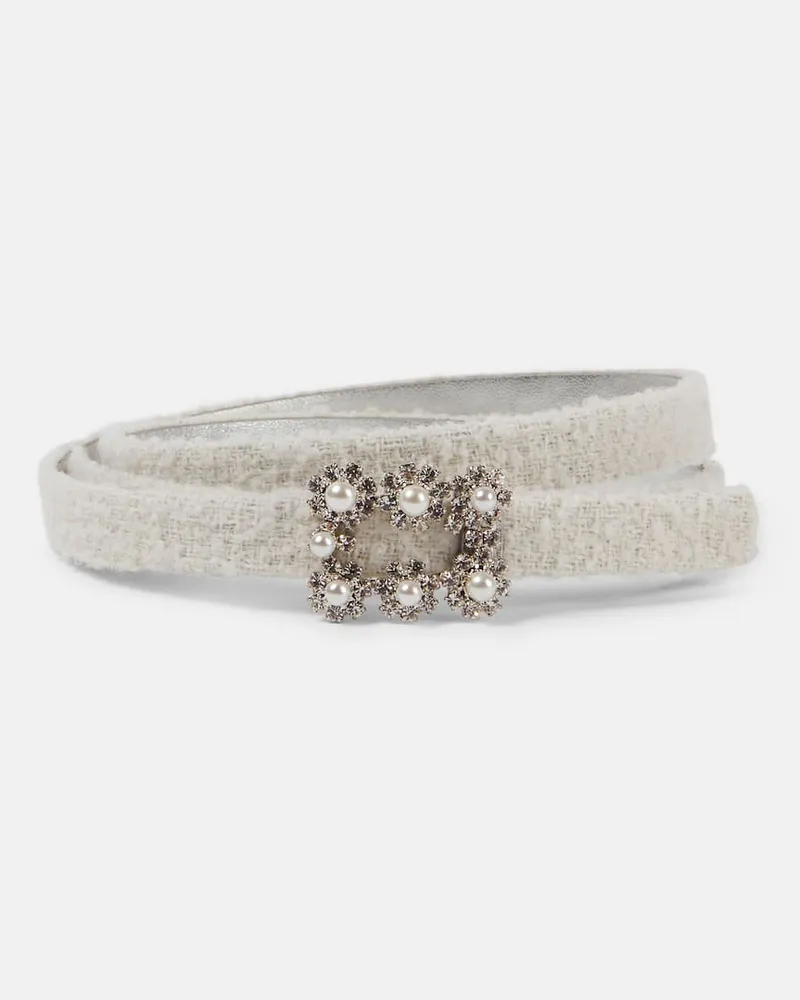 Roger Vivier Verzierter Gürtel aus Leder mit Bouclé Weiß