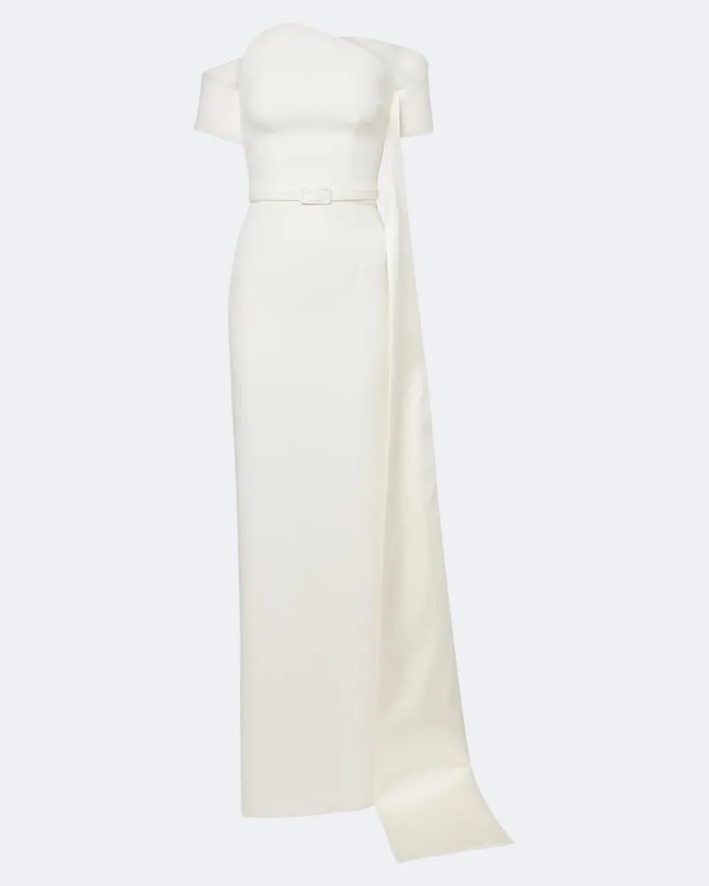 Safiyaa Bridal Off-Shoulder-Robe Giorgia aus Crêpe Weiß