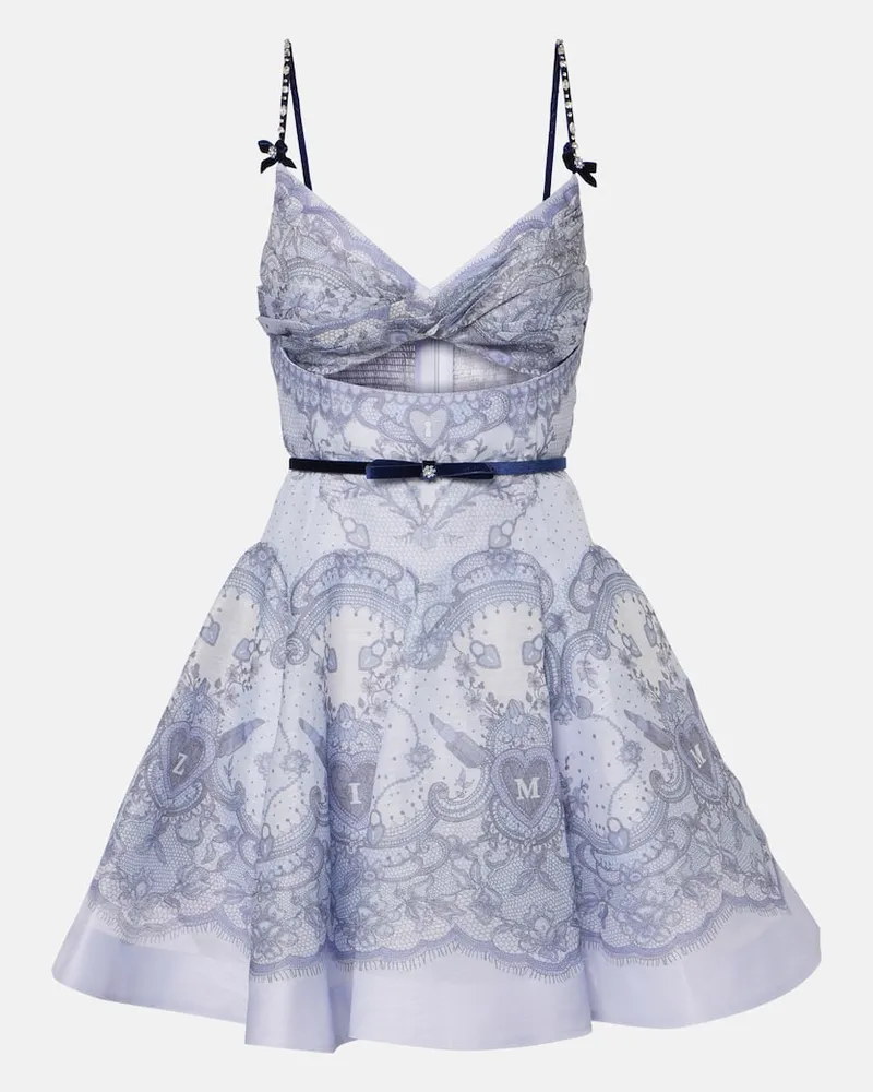 Zimmermann Minikleid Crush Twist Front mit Kristallen Blau