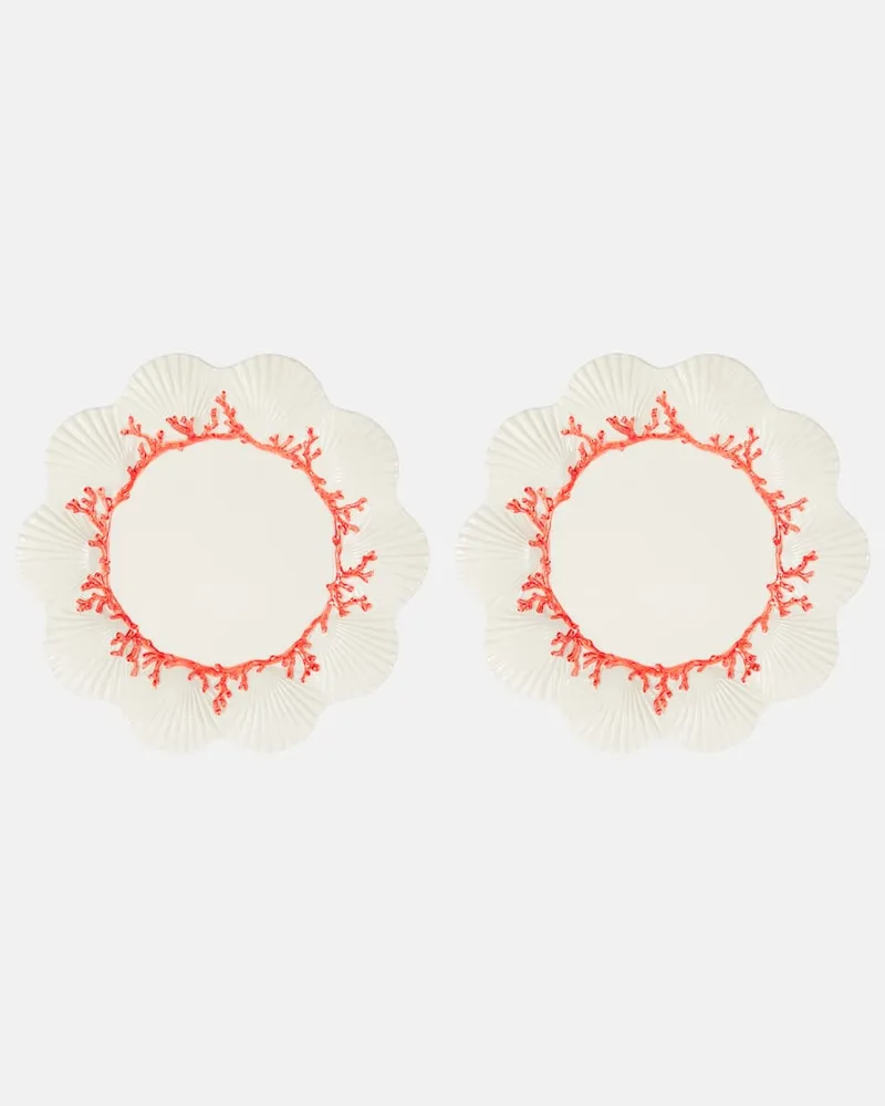 Les-Ottomans Set Saint Jacques aus zwei Speisetellern Weiß