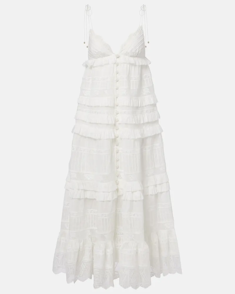Zimmermann Midikleid Solstice aus Baumwolle mit Spitze Weiß