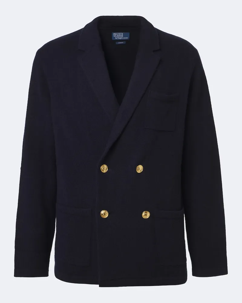 Ralph Lauren Zweireihiger Cardigan aus Kaschmir Blau