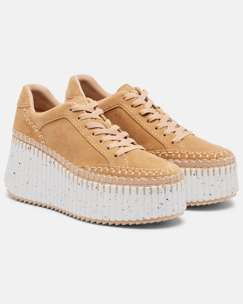 Chloé Chloé Plateau-Sneakers Nama aus Veloursleder Beige