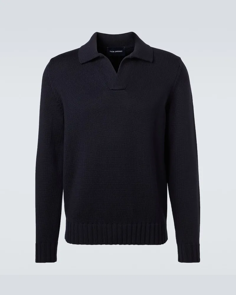 Thom Sweeney Polopullover aus Wolle Blau