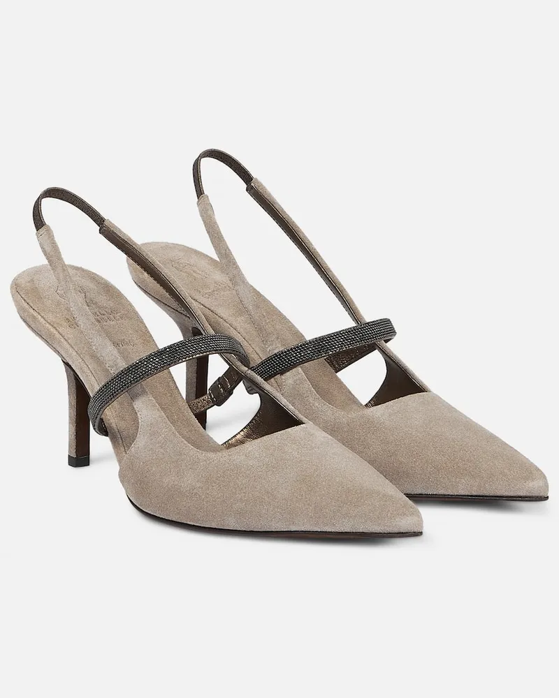 Brunello Cucinelli Slingback-Pumps Monili aus Veloursleder Braun