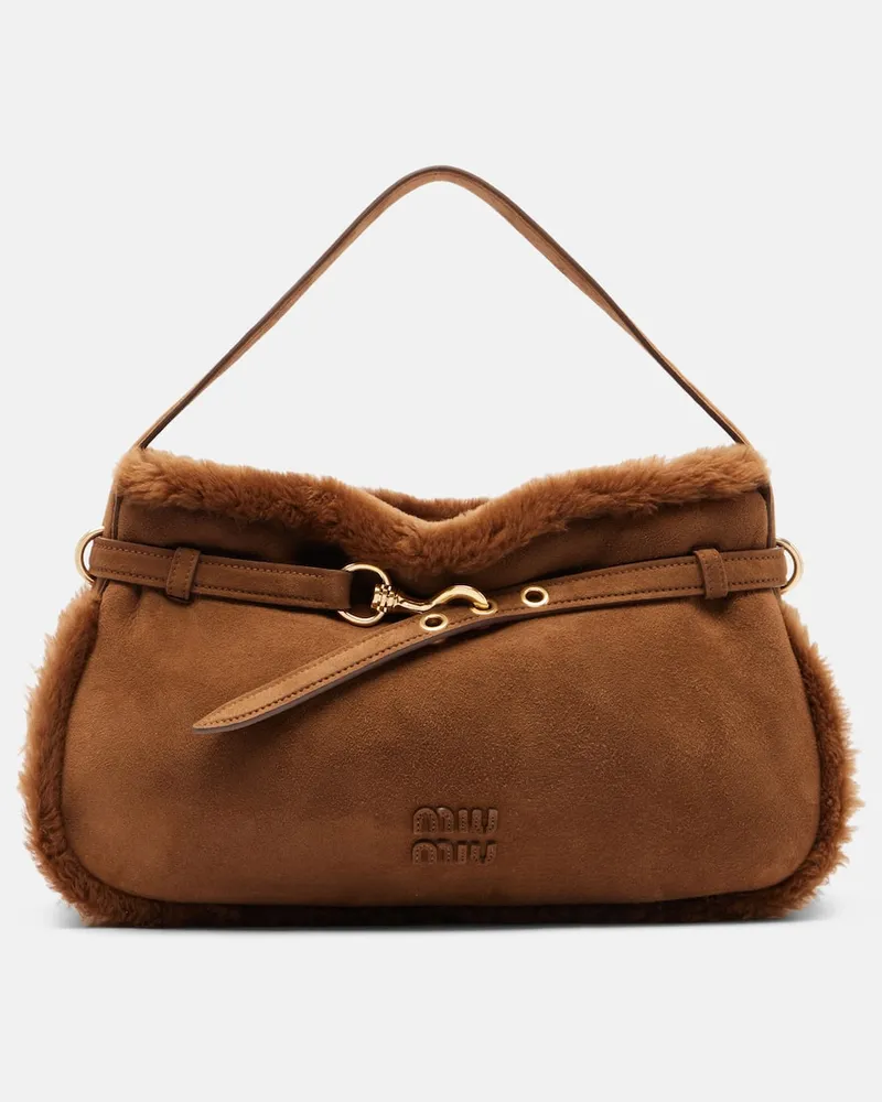 Miu Miu Schultertasche Aventure aus Veloursleder Braun