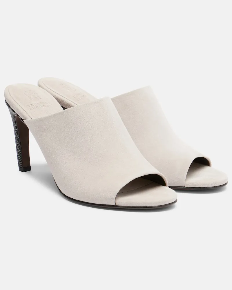 Brunello Cucinelli Pantoletten Monili aus Veloursleder Grau
