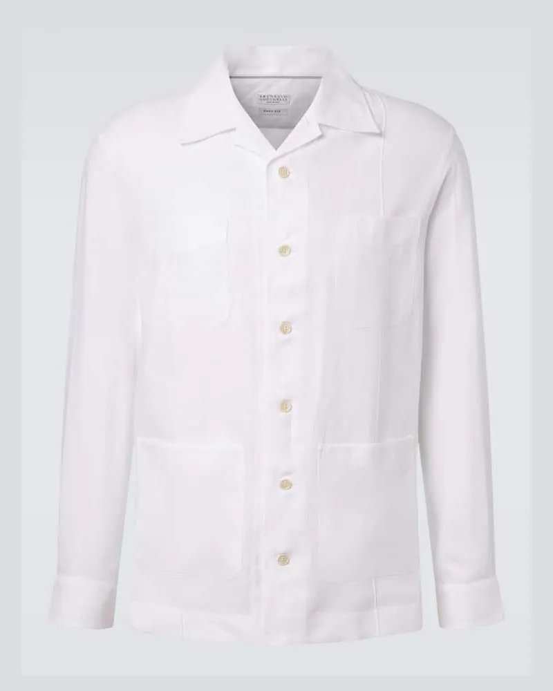 Brunello Cucinelli Hemd aus Hanf, Leinen und Baumwolle Weiß