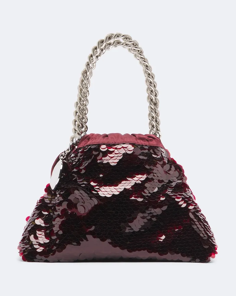 Stella McCartney Henkeltasche Falabella Mini mit Pailletten Burgunderrot