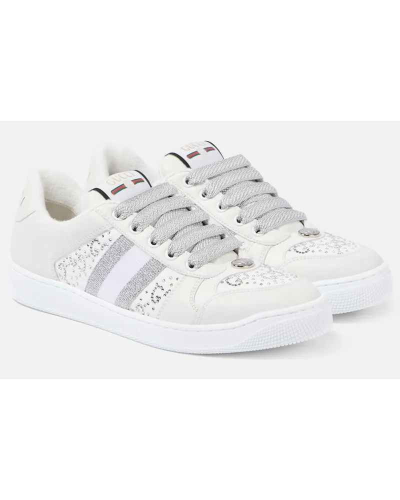 Gucci Verzierte Sneakers Screener aus Leder Weiss