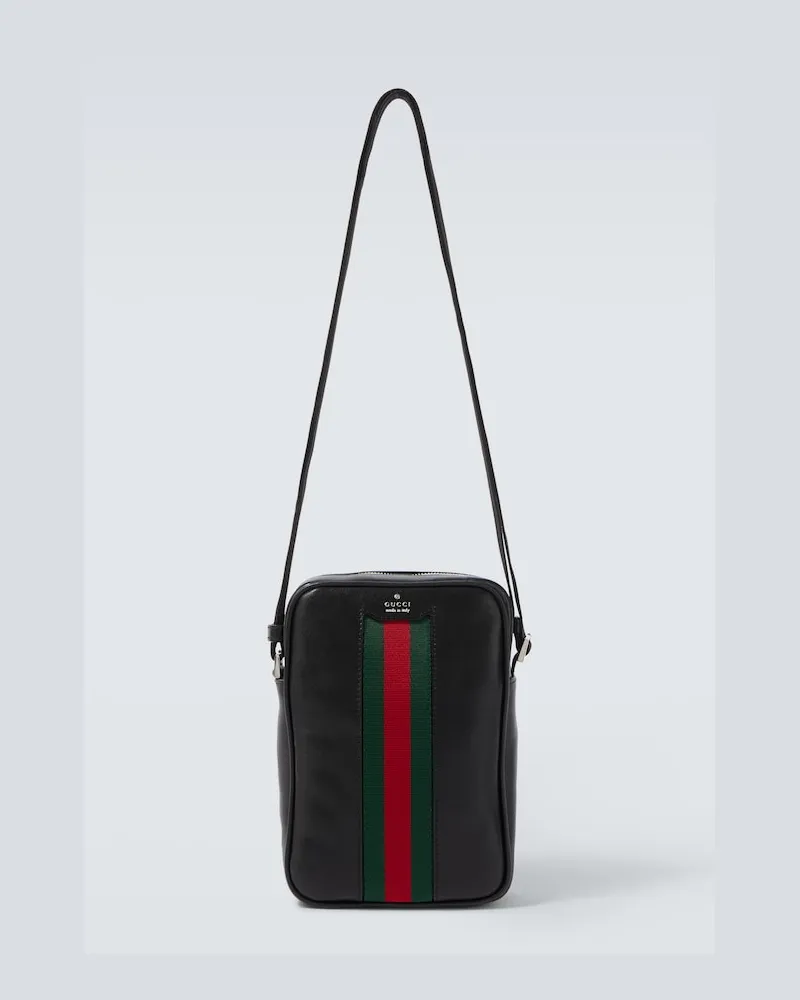 Gucci Crossbody Bag Web Trademark Mini aus Leder Schwarz