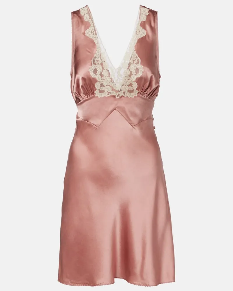 Chloé Chloé Minikleid aus Seidensatin mit Spitze Rosa