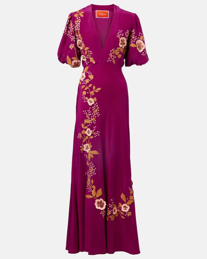La DoubleJ Bestickte Robe Marlene aus Seide Burgunderrot