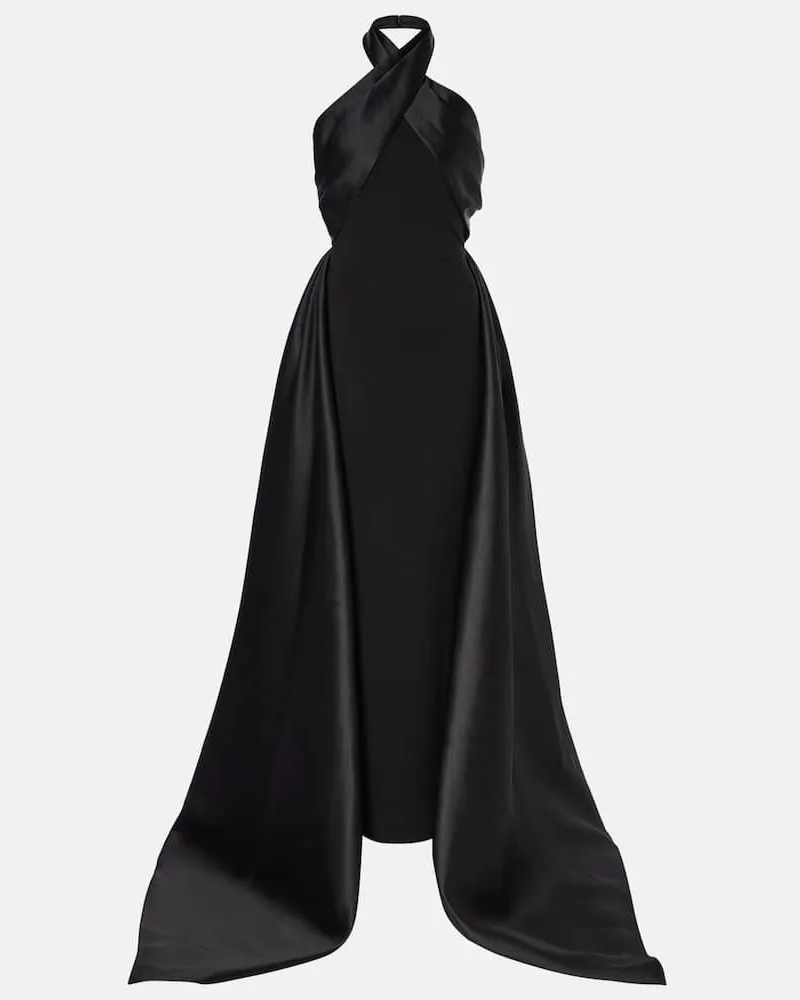 Solace London Robe Rumi aus Crêpe mit Satin Schwarz