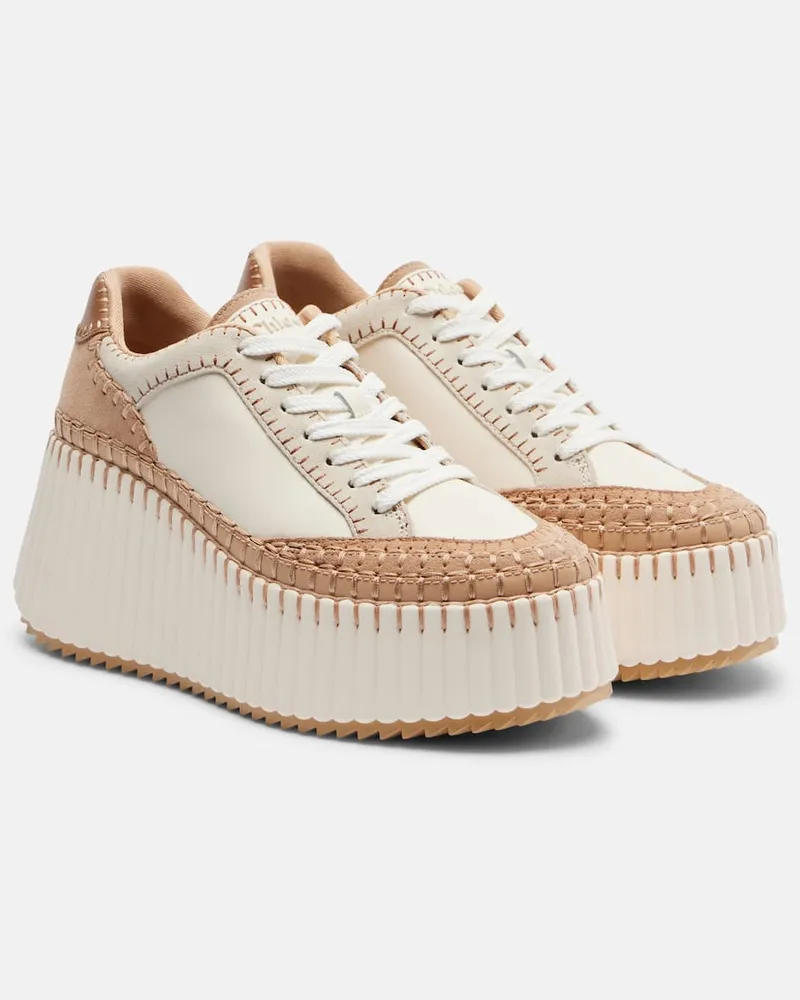 Chloé Chloé Plateau-Sneakers Nama aus Leder Nude