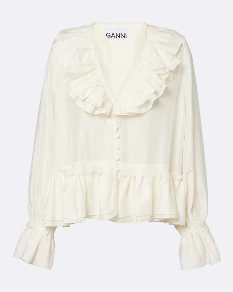 Ganni Bluse mit Spitze Weiß