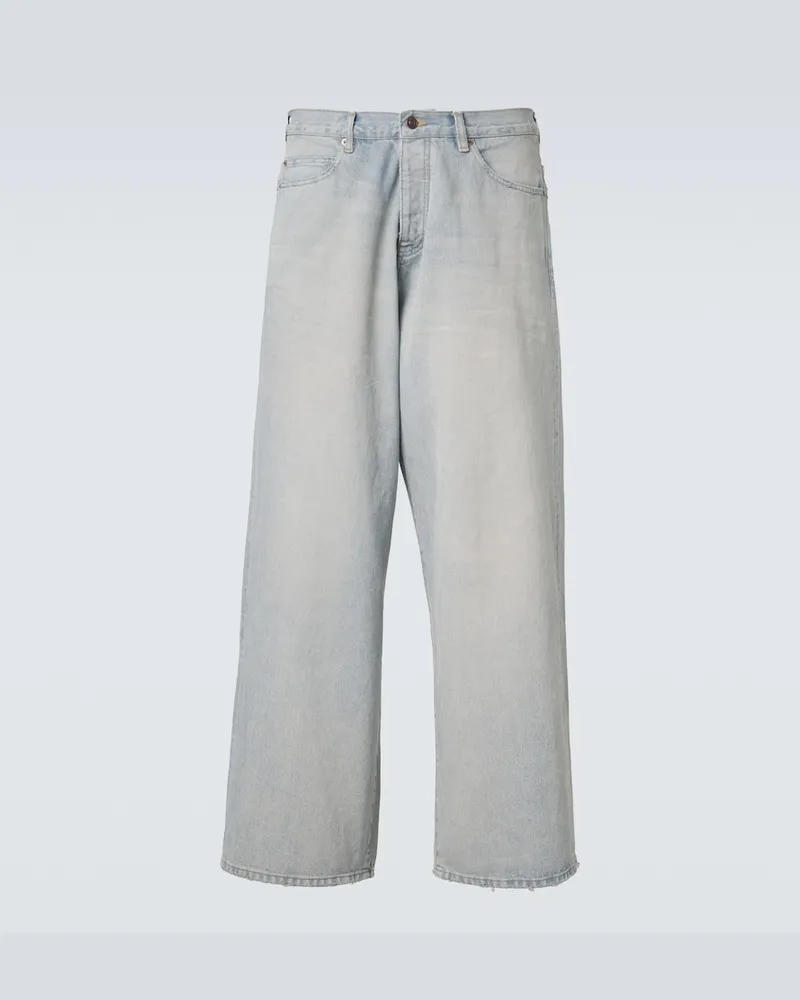 Balenciaga Wide-Leg Jeans mit Leder Blau