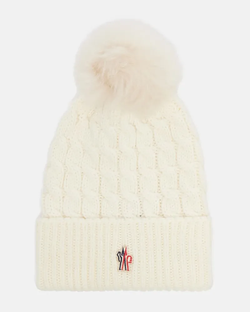 Moncler Mütze aus Schurwolle mit Shearling Weiß