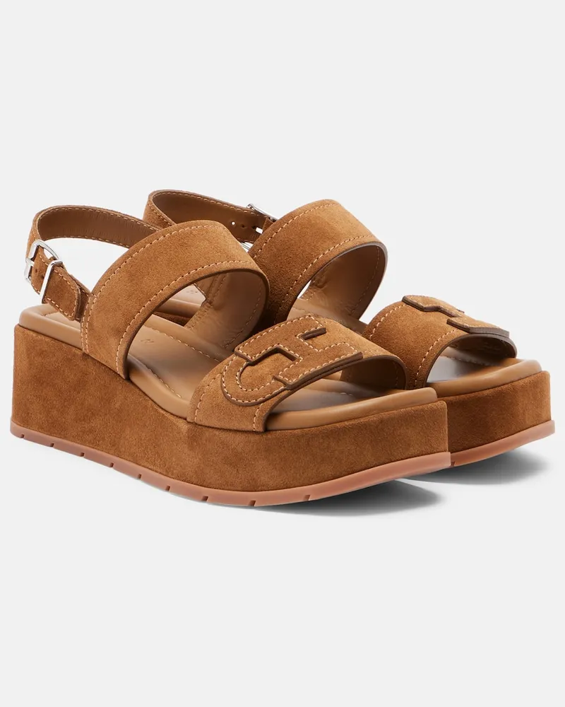 Hogan Plateausandalen H703 aus Veloursleder Braun