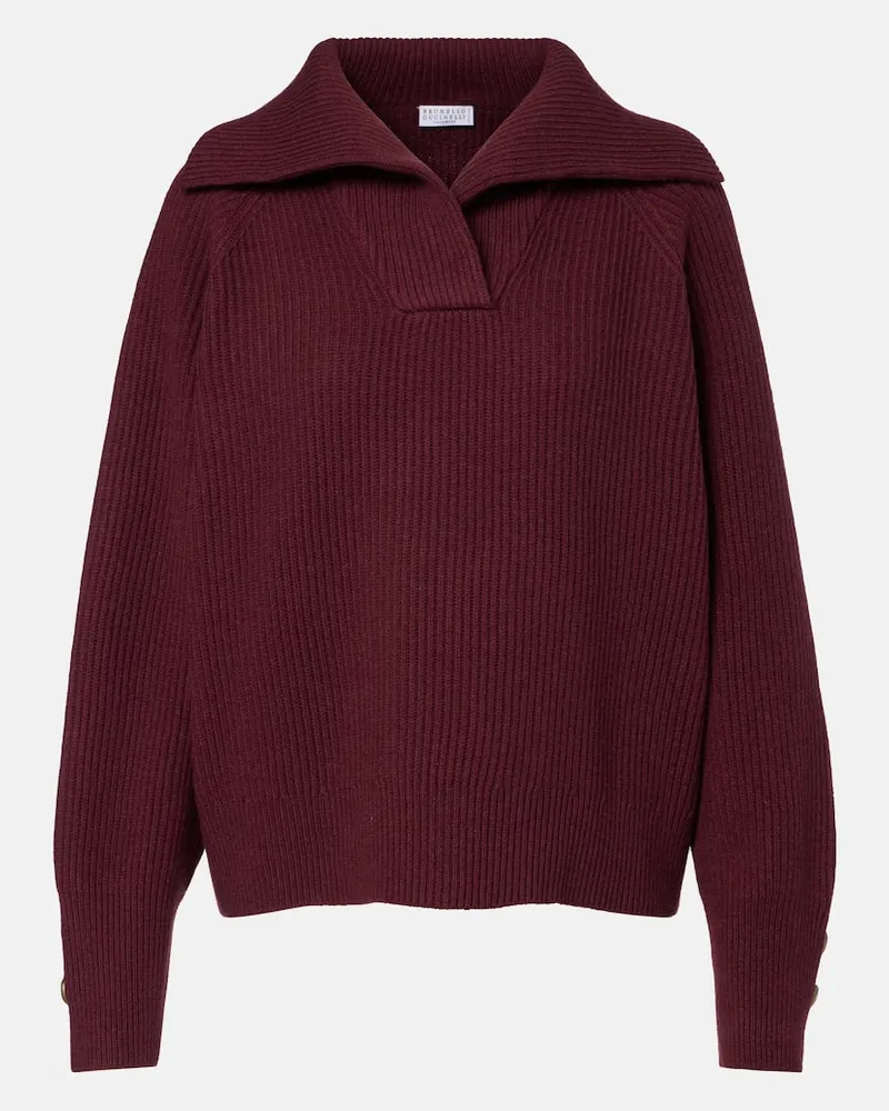 Brunello Cucinelli Pullover aus Wolle, Kaschmir und Seide Burgunderrot