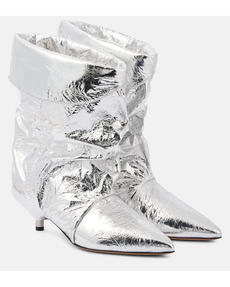 Isabel Marant Ankle Boots Edrik aus Metallic-Leder Silber