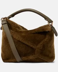 Loewe Tote Puzzle Edge aus Shearling Gruen