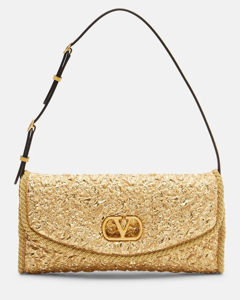 Valentino Garavani Schultertasche DeVain Small aus Cloqué Gold