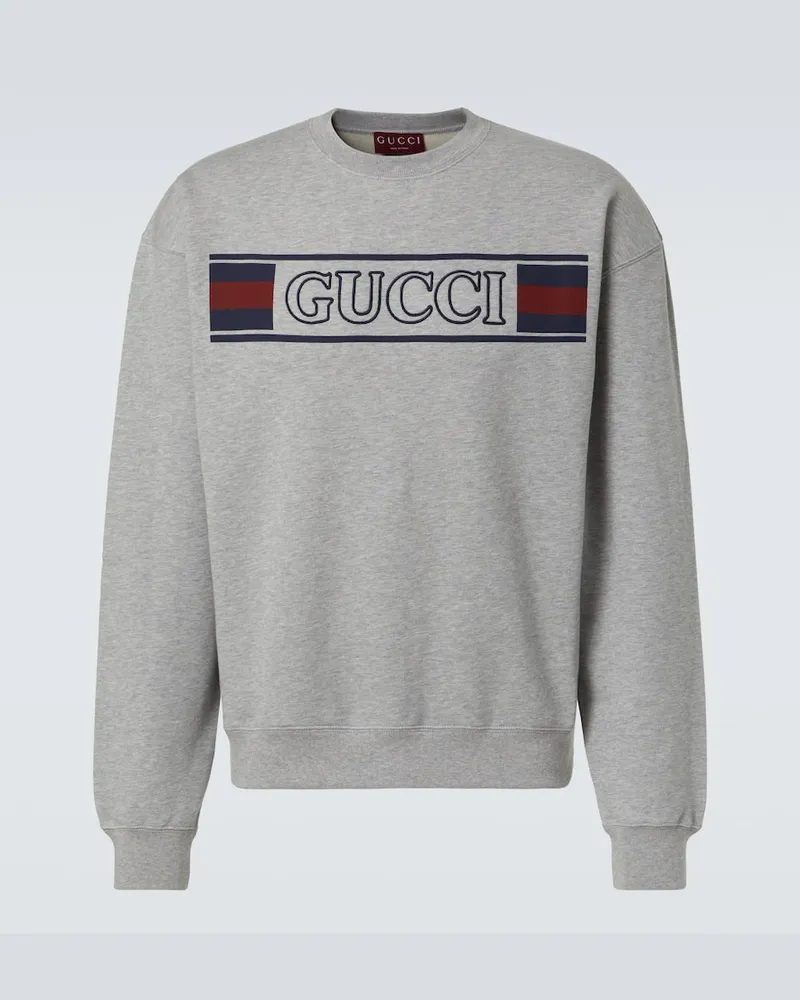 Gucci Sweatshirt Gucci Web Stripe aus Baumwoll-Jersey Grau