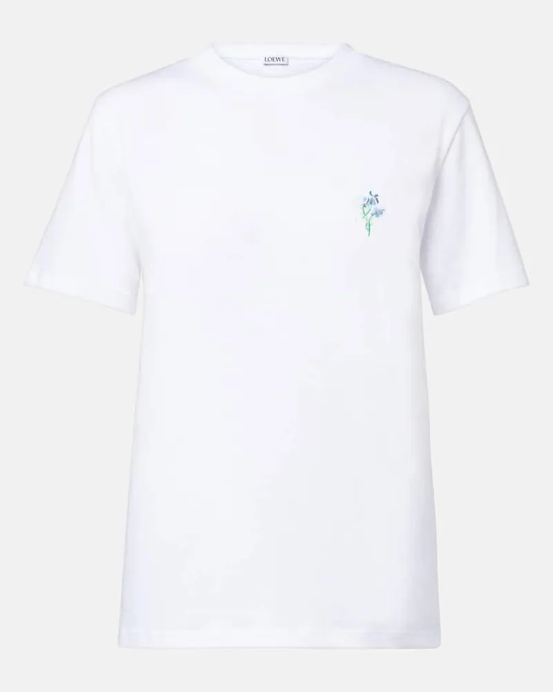 Loewe Besticktes T-Shirt aus Baumwolle Weiß