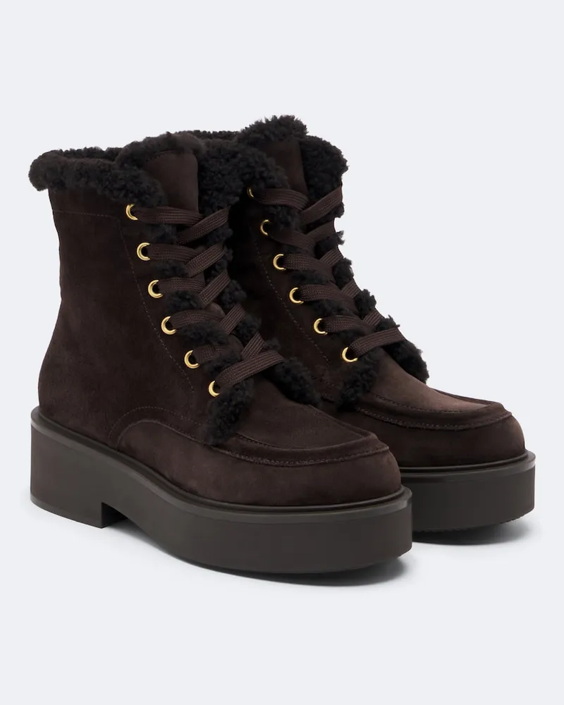 Gianvito Rossi Schnürstiefel aus Veloursleder mit Shearling Braun