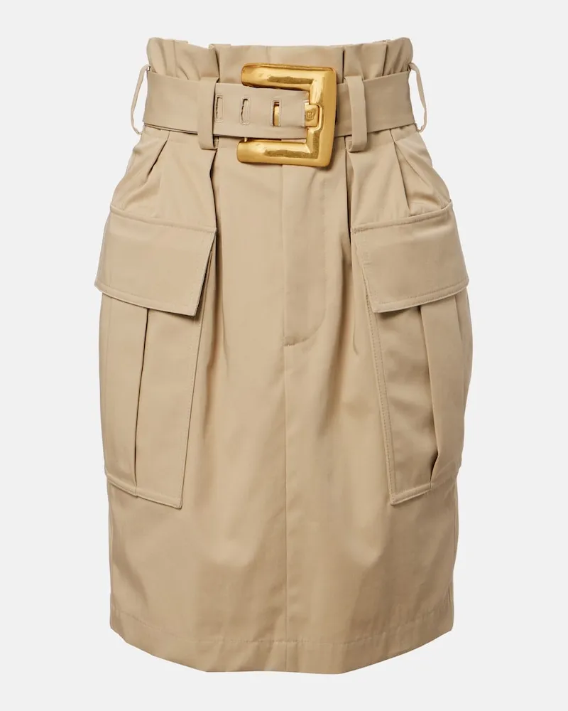 Balmain Midirock aus Baumwoll-Gabardine Beige