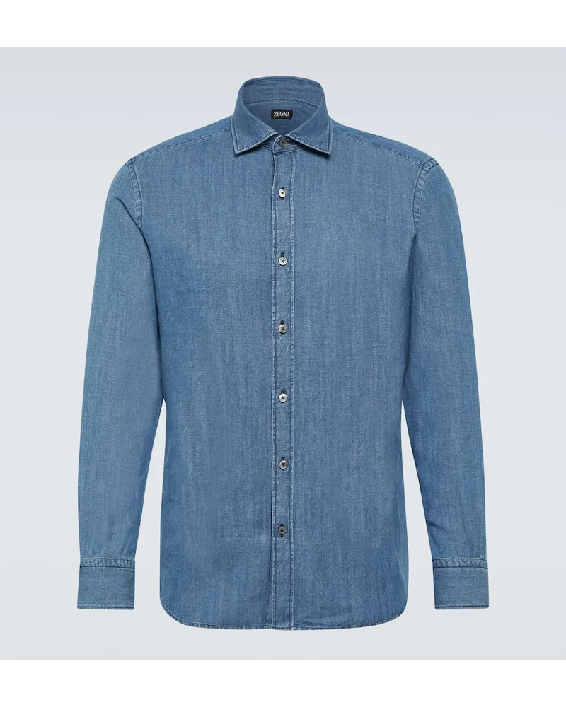 Ermenegildo Zegna Hemd aus Baumwolle und Leinen Blau