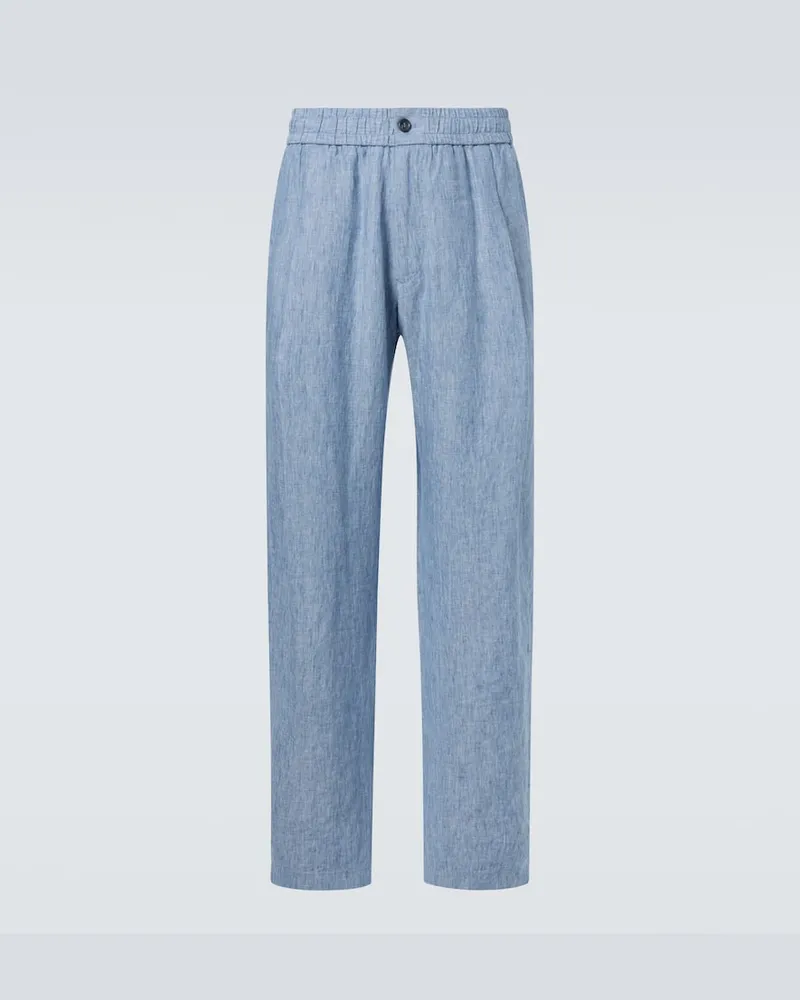 Giorgio Armani Weite Hose aus Leinen Blau