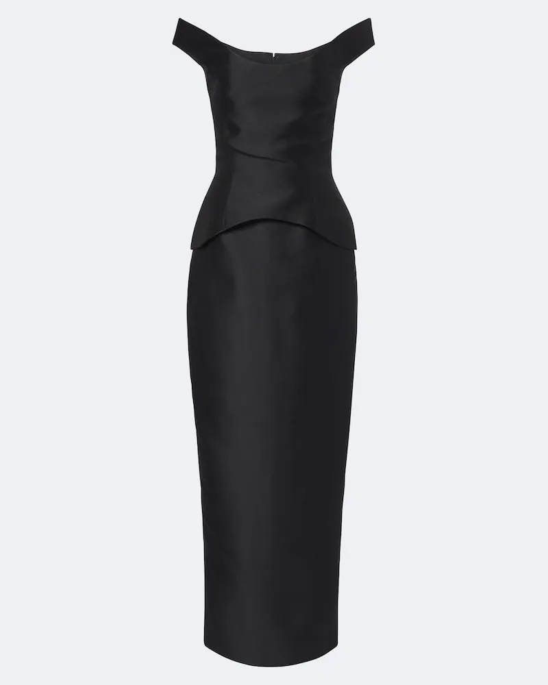 Solace London Off-Shoulder Robe Pieta aus Satin Schwarz