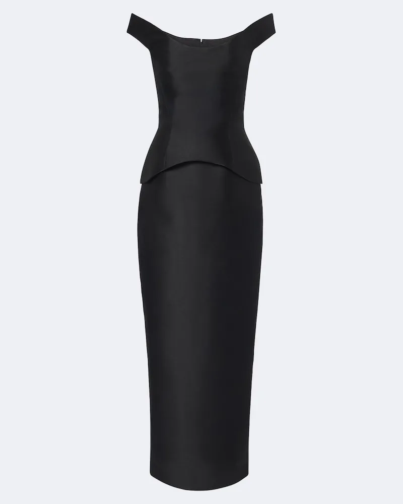 Solace London Off-Shoulder Robe Pieta aus Satin Schwarz