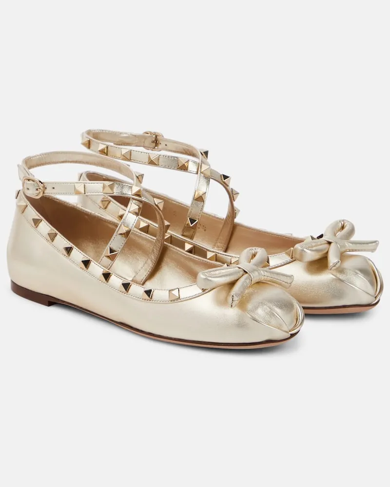 Valentino Garavani Ballerinas Rockstud aus Metallic-Leder Gold