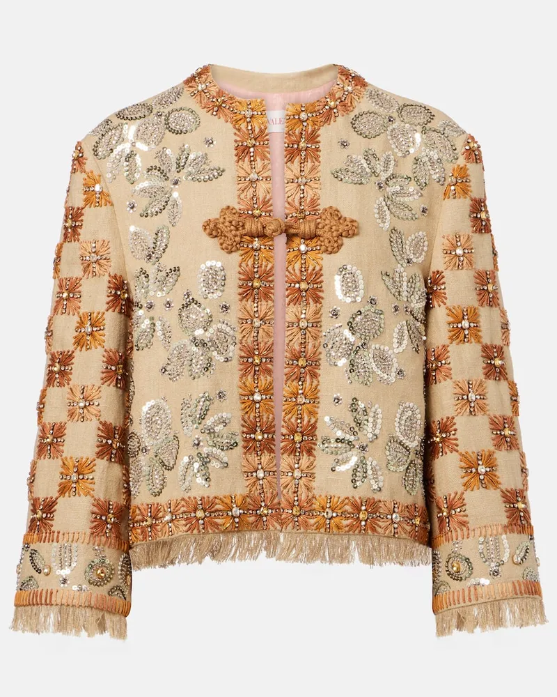 Valentino Garavani Bestickte Jacke aus Leinen Beige