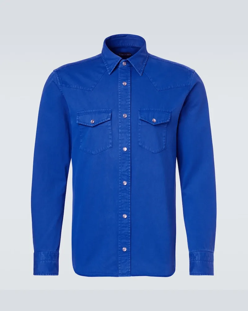 Tom Ford Hemd aus Baumwoll-Twill Blau
