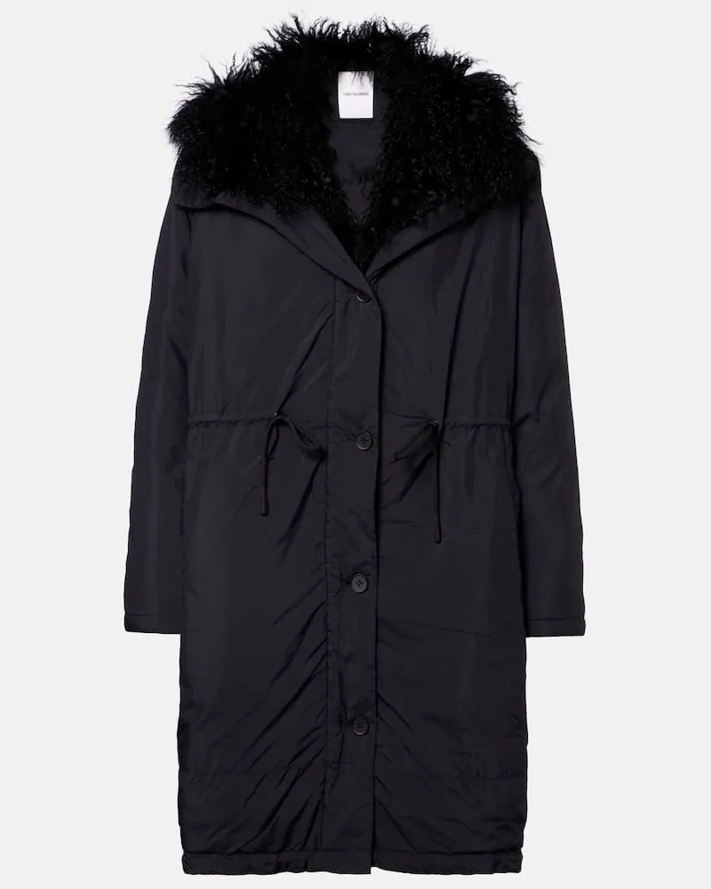 Yves Salomon Daunenmantel mit Shearling Schwarz