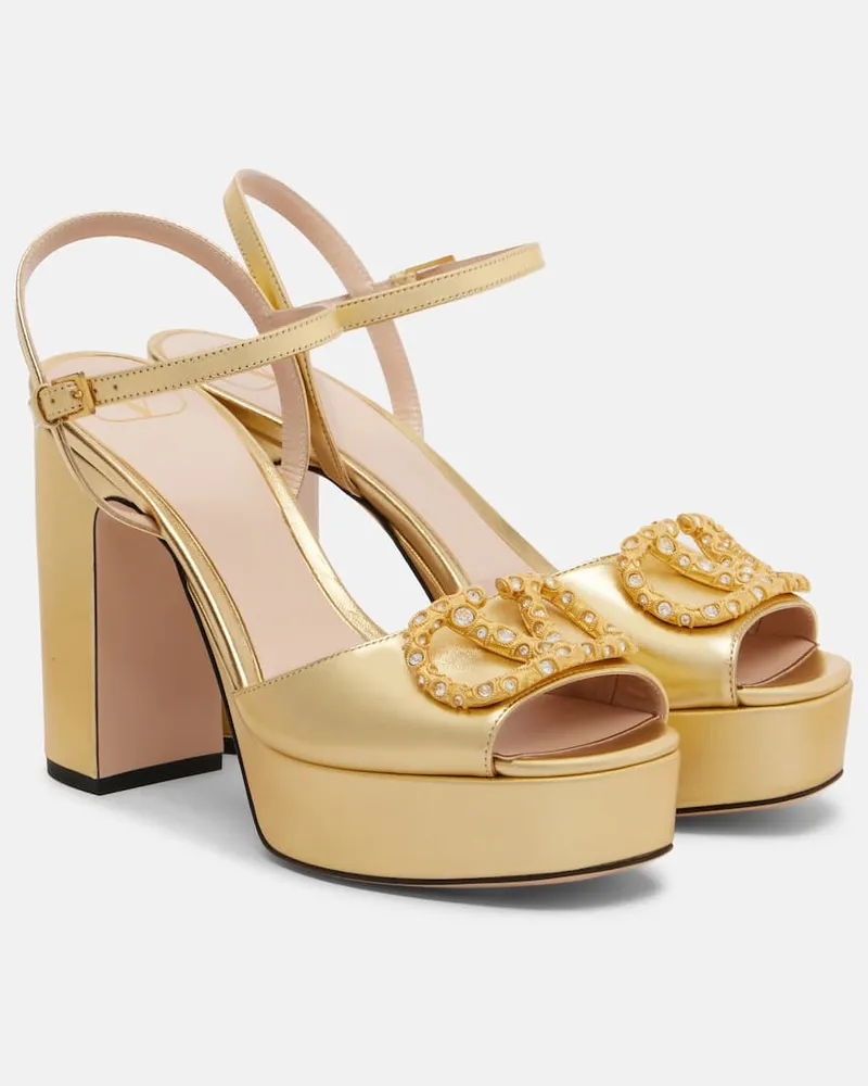 Valentino Garavani Plateausandalen VLogo aus Leder mit Kristallen Gold