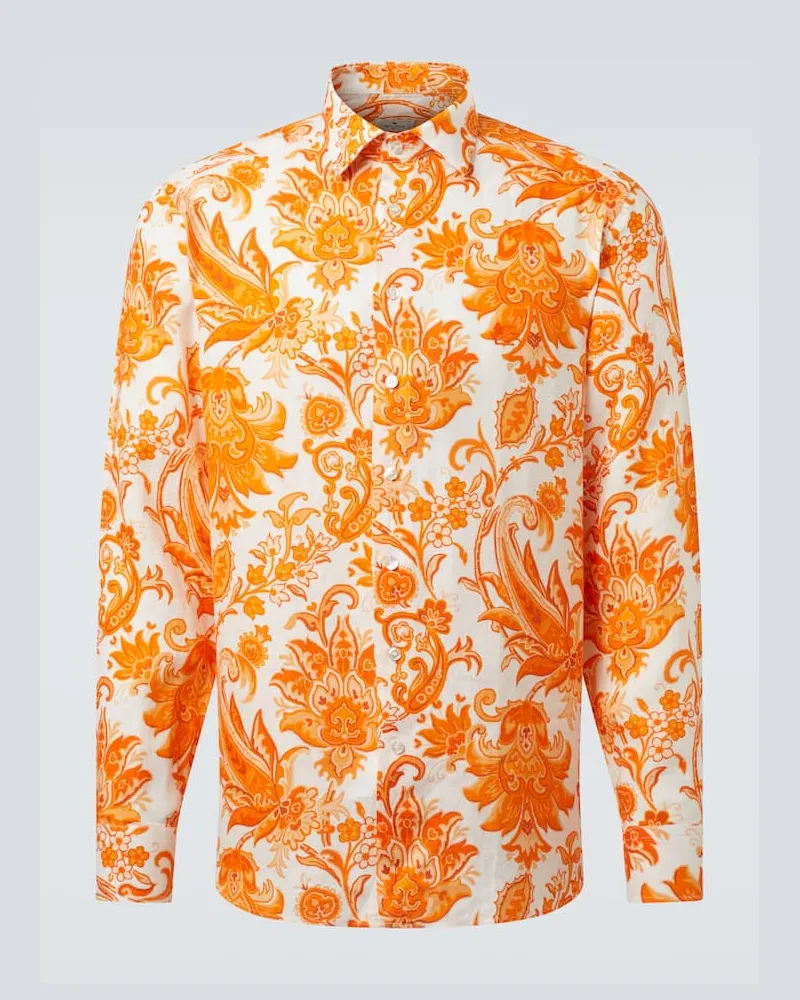 Etro Bedrucktes Hemd Roma aus Leinen Orange