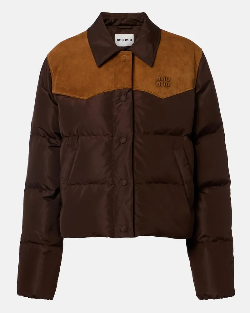 Miu Miu Daunenjacke mit Veloursleder Braun