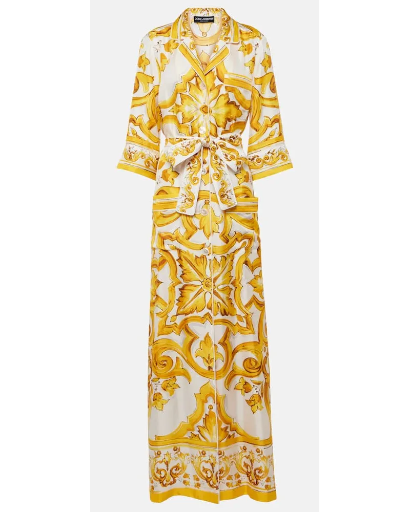 Dolce & Gabbana Maxikleid Majolica aus Seiden-Twill Multicolor