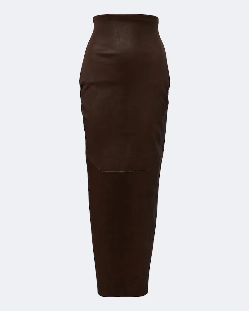 Rick Owens Midirock Dirt Pillar aus Leder Braun