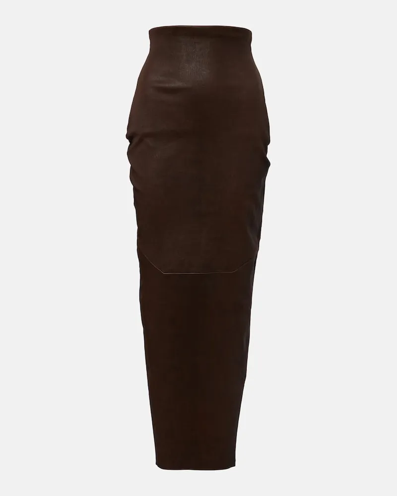 Rick Owens Midirock Dirt Pillar aus Leder Braun