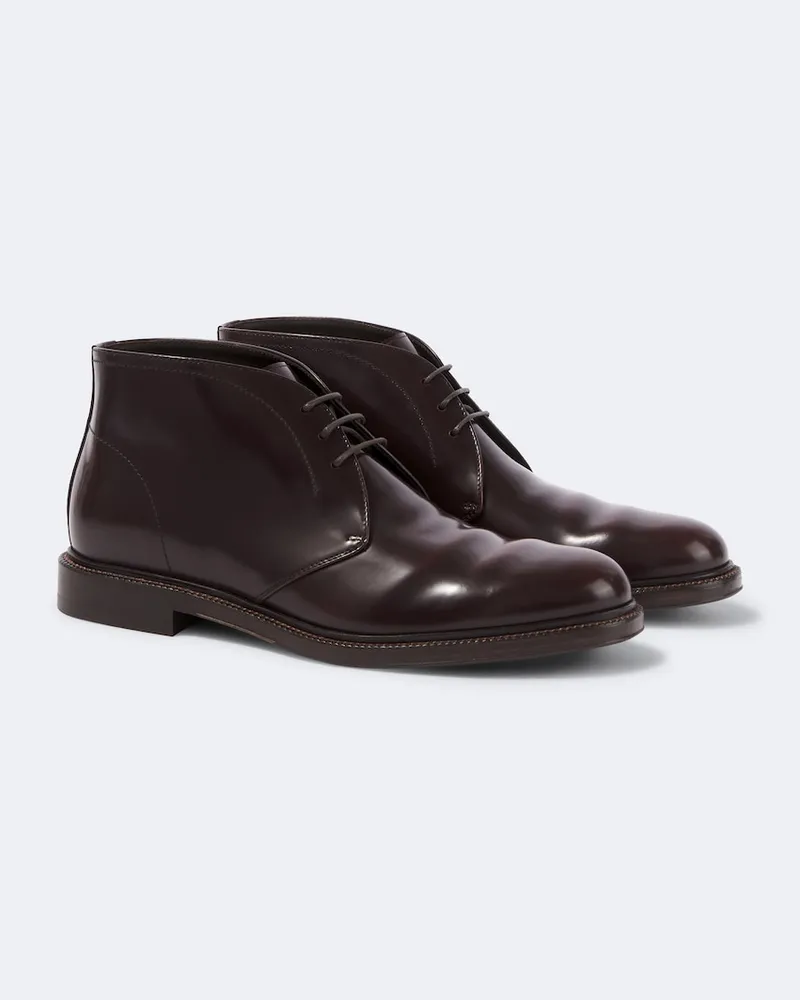 Brunello Cucinelli Ankle Boots aus Leder Burgunderrot